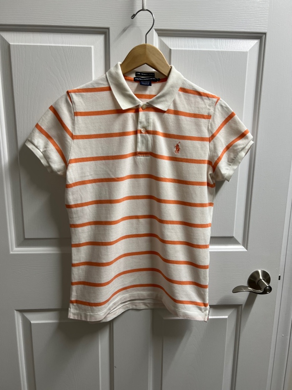 Polo by Ralph Lauren polo shirt women’s Cream Polo Orange Stripes skinny large L